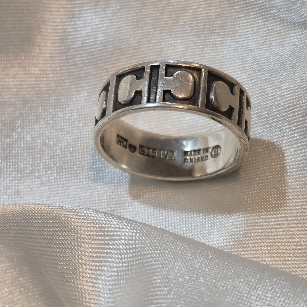 Finland 925 Sterling Silver IV7.  Size 7  Band (C, tree, mushroom)